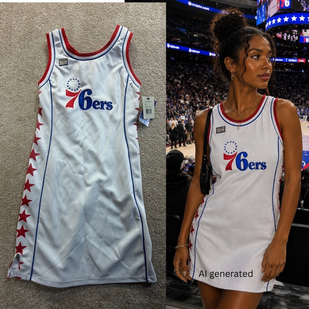 Y2K Philadelphia 76ers Jersey Dress NWT Hardwood Classics Size Small White